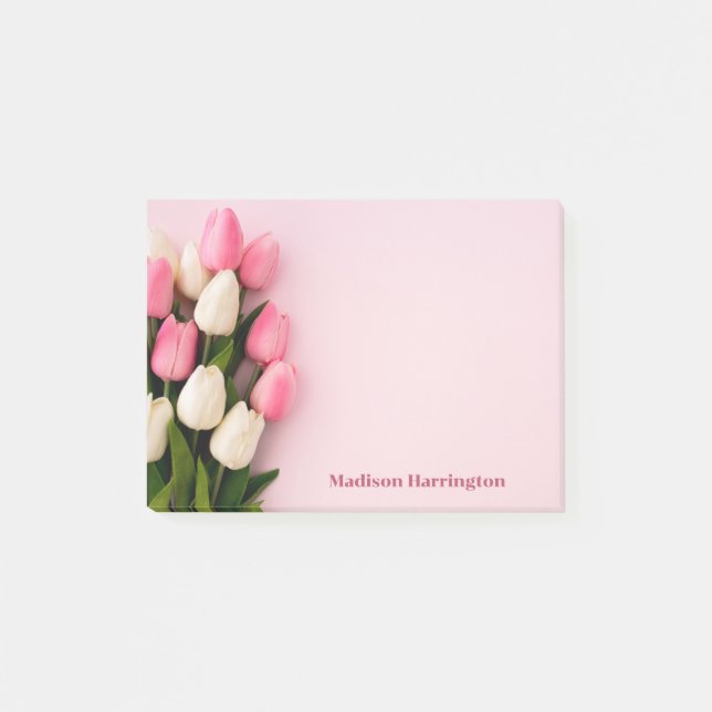 Bloco De Notas Tulipas de Texto Personalizado em Rosa (Frente)
