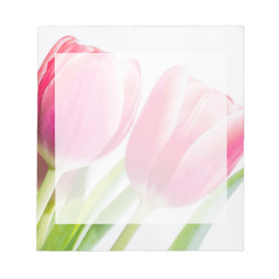 Bloco De Notas Tulipas Rosa com Foto de Folhas Verdes