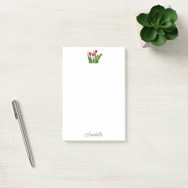 Bloco De Notas Tulipas Vermelhas com Greenery (Escritótio)