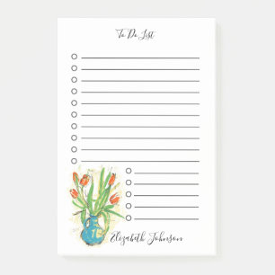 Bloco De Notas Tulipas Vermelhas Modernas Vase Watercolor Para Fa