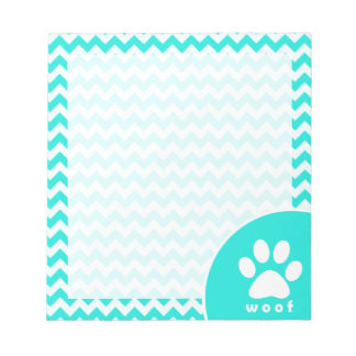 Bloco De Notas Turquesa, Aqua Color Chevron; Paw Print