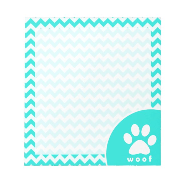 Bloco De Notas Turquesa, Aqua Color Chevron; Paw Print (Frente)