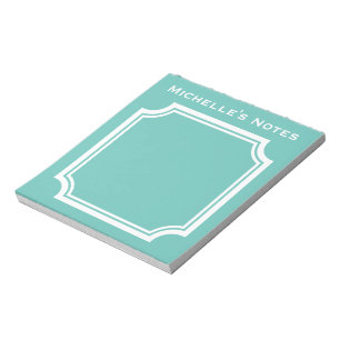 Bloco De Notas Turquesa azul e branco borda elegante personalizad
