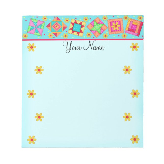Bloco De Notas Turquesa Blue Patchwork Quilt Block Art (Frente)