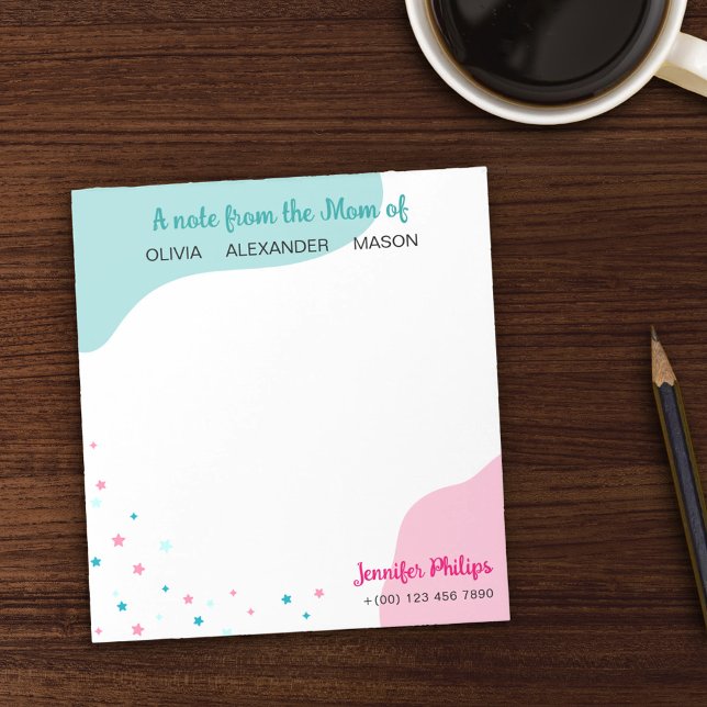 Bloco De Notas Turquesa rosa Stars Uma Nota da Mãe de (Criador carregado)