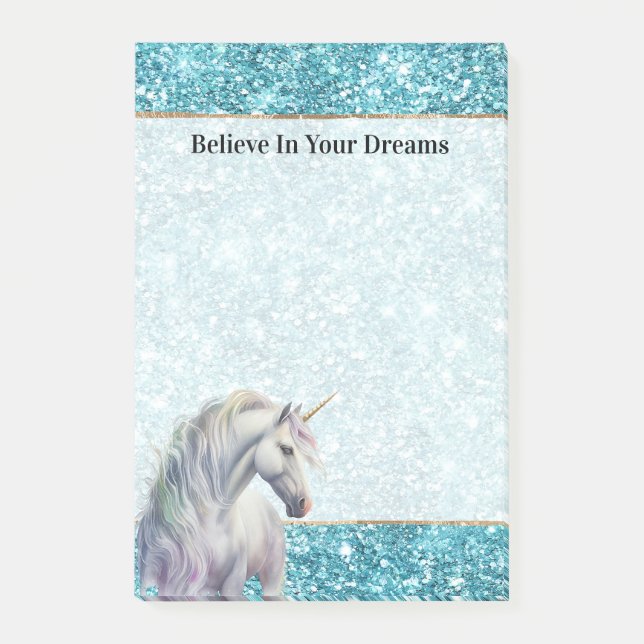 Bloco De Notas Turquoise Aqua Glitz Glitter Unicorn (Frente)