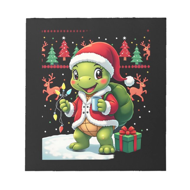 Bloco De Notas Turtle Xmas Lights Ugly Santa Turtle Christmas Tan (Frente)