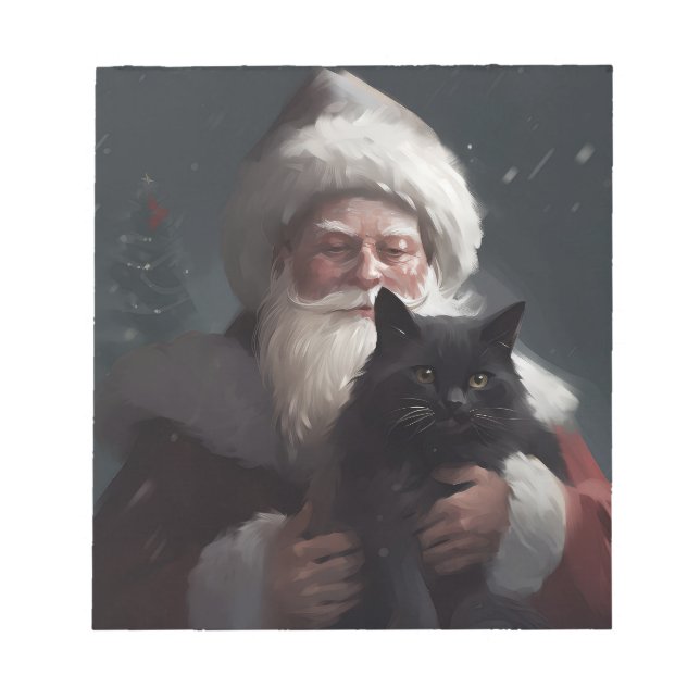 Bloco De Notas Tuxedo Cat Com Papai Noel Natal Festivo (Frente)