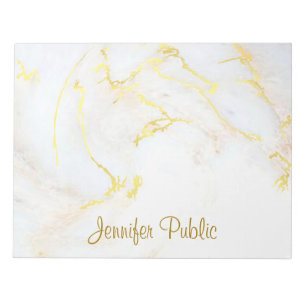 Bloco De Notas Typed Elegant Gold White Marble Template Custom