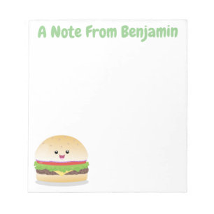 Bloco De Notas Um bonito e feliz desenho animado do hambúrguer ka