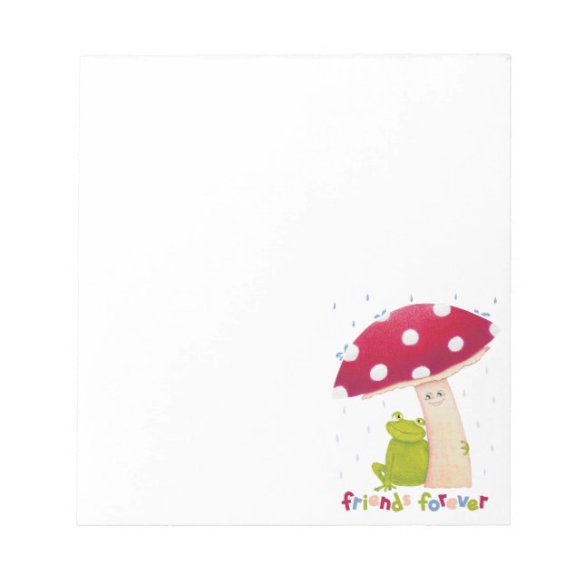 Bloco De Notas Um desenho animado, sapo e cogumelo em chuva (Frente)