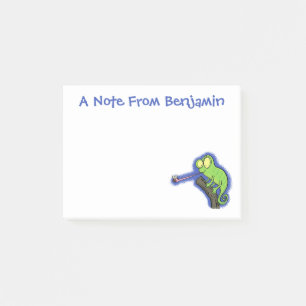 Bloco De Notas Um desenho animado verde-feliz chameleon lagarto