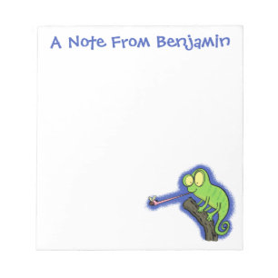 Bloco De Notas Um desenho animado verde-feliz chameleon lagarto