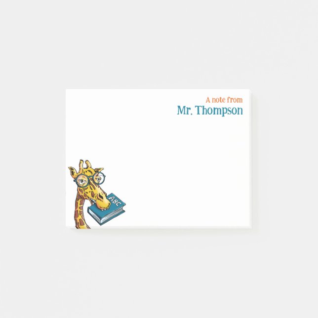 Bloco De Notas Uma mensagem do professor com nome - Bobo Giraffe (Frente)