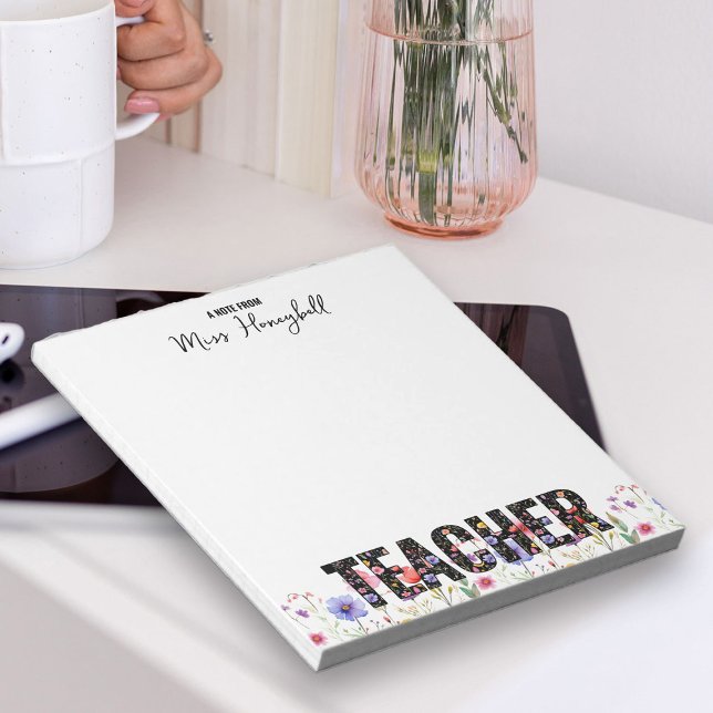 Bloco De Notas Uma Nota da Professora Caderno de Notas Flor Silve (A note from Teacher wildflower notepad from my Teacher Gifts Collection)