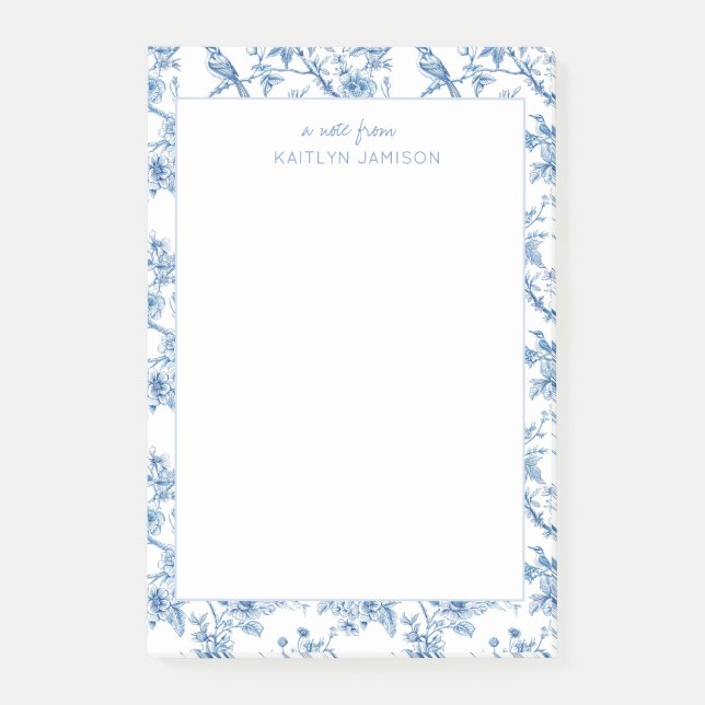 Bloco De Notas Uma Nota De | Nota Floral Azul Chinoiserie (Frente)