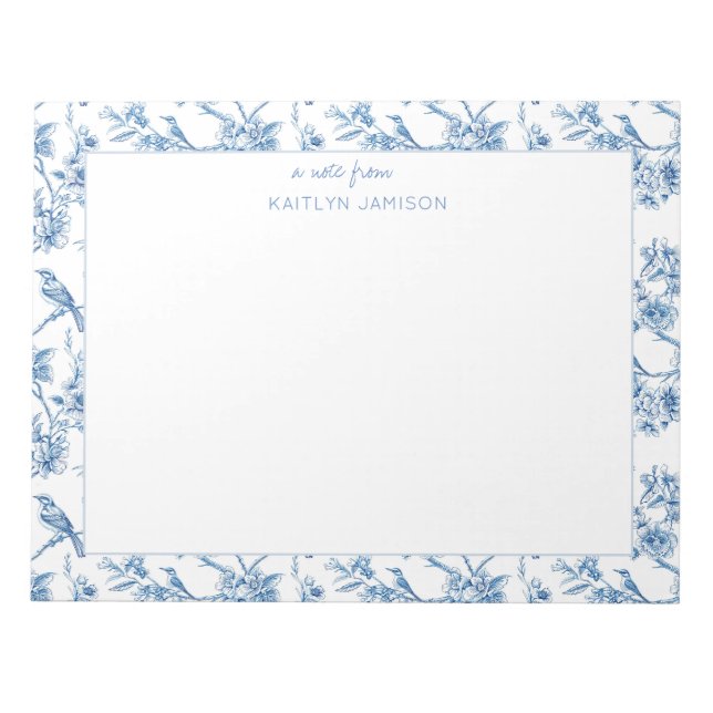 Bloco De Notas Uma Nota De | Nota Floral Blue Chinoiserie (Frente)