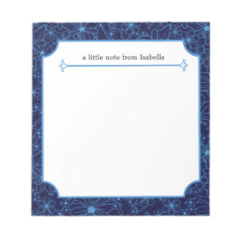 Bloco De Notas "Uma pequena nota" Padrão Floral Azul Personalizad