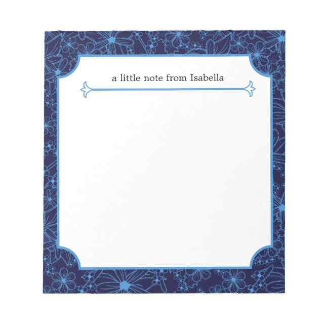 Bloco De Notas "Uma pequena nota" Padrão Floral Azul Personalizad (Frente)