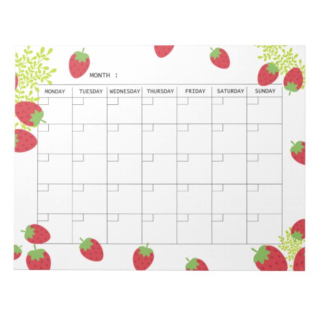 Bloco De Notas Undated Minimal Strawberry Monthly Planner  (Frente)