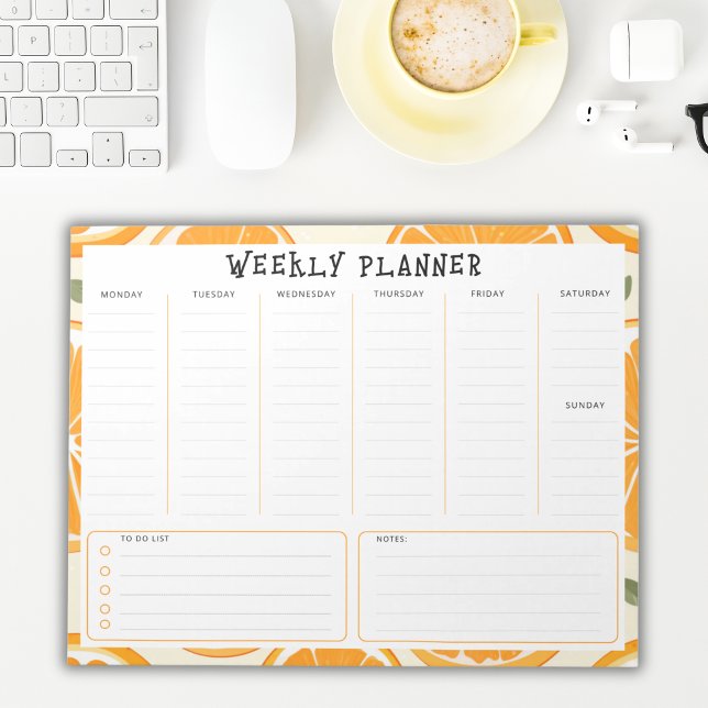 Bloco De Notas Undated Vertical Weekly Planner, Orange Border (Criador carregado)