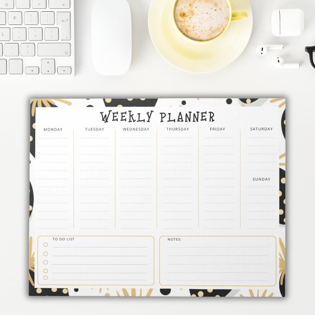Bloco De Notas Undated Weekly Planner, Black and Gold Accents  (Criador carregado)