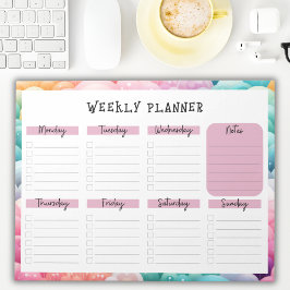 Bloco De Notas Undated Weekly Planner, Rainbow Cloud Border Notep
