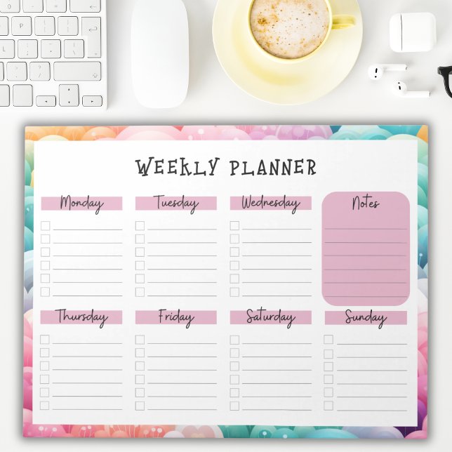 Bloco De Notas Undated Weekly Planner, Rainbow Cloud Border Notep (Criador carregado)