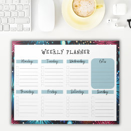 Bloco De Notas Undated Weekly Planner with Fireworks Border