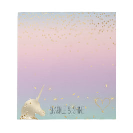 Bloco De Notas Unicorn Ombre Dourado Confetti Glitter Heart