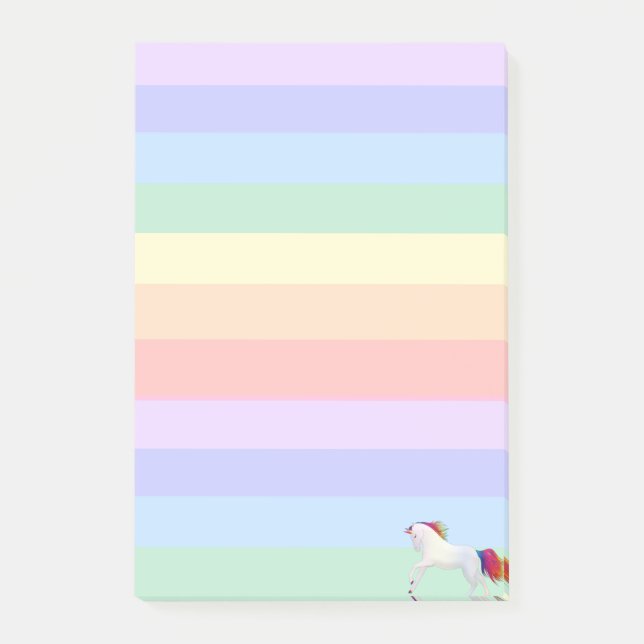 Bloco De Notas Unicórnio em Pastel Rainbow Striped (Frente)