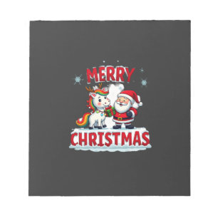 Bloco De Notas Unicórnio Natal Fofo Papai Noel em Camiseta de Nat
