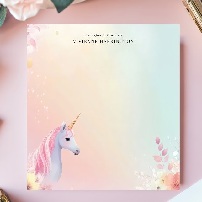 Bloco De Notas Unicórnio Pastel Aquarela Personalizado (Criador carregado)
