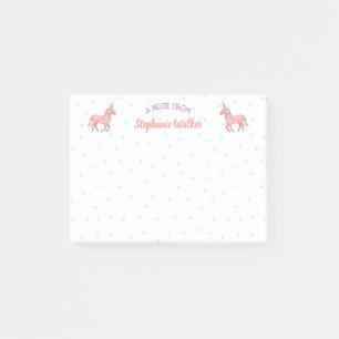 Bloco De Notas Unicórnios e estrelas cor-de-rosa Personalizado