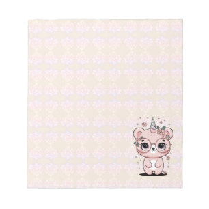 Bloco De Notas Ursinho Unicórnio Kawaii Personalizado com Óculos