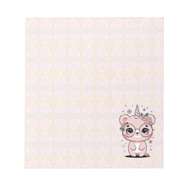 Bloco De Notas Ursinho Unicórnio Kawaii Personalizado com Óculos  (Frente)
