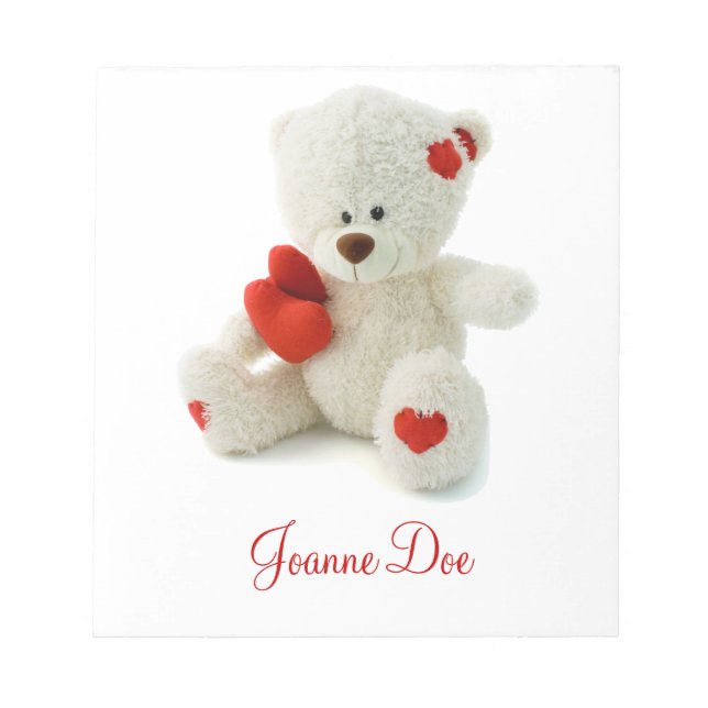 Bloco De Notas Urso Branco Bonito Fluffy com Coração (Frente)