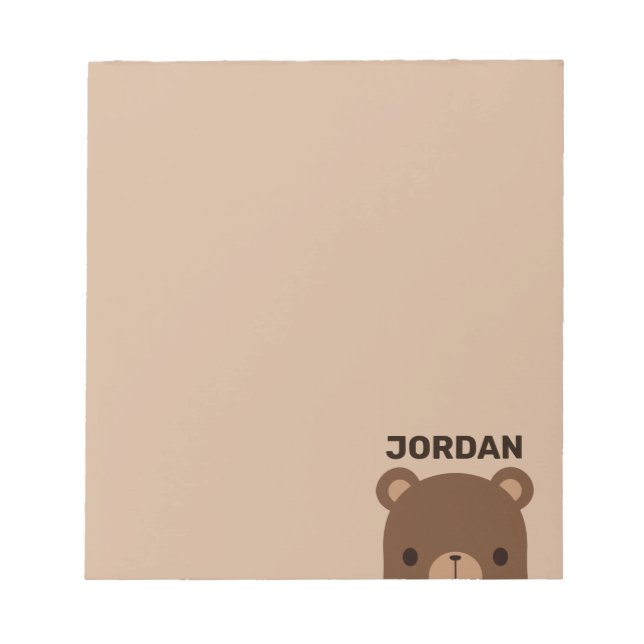 Bloco De Notas Urso Castanho Bonito com Nome Personalizado Nota (Frente)