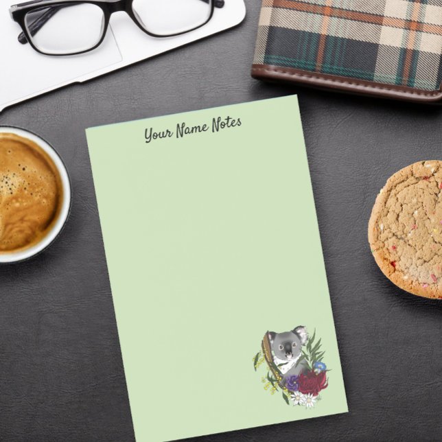 Bloco De Notas Urso Coala Fofo Verde Vida Selvagem Floral Austral (Criador carregado)