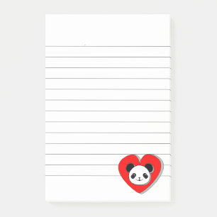 Bloco De Notas Urso De Panda Bonito E Coração Vermelho Desenhando