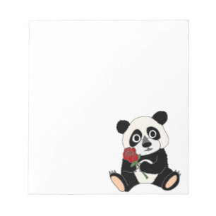 Bloco De Notas Urso de panda bonito que guardara a rosa vermelha