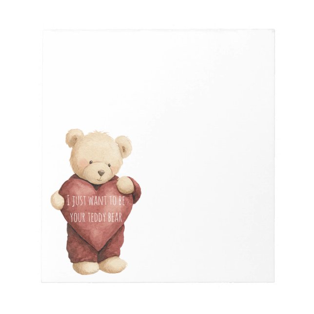 Bloco De Notas Urso de Pelúcia Coração Vermelho (Frente)