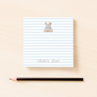 Bloco De Notas Urso de Pelúcia & Listras Azuis Nome Personalizado