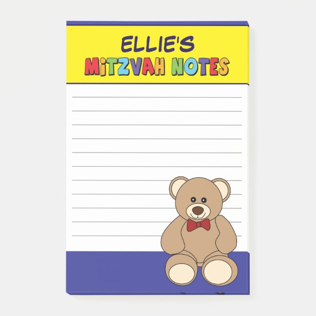 Bloco De Notas Urso de pelúcia personalizado Mitzvah - Azul Amare (Frente)