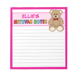 Bloco De Notas Urso de Teddy Personalizado Mitzvah Rosa