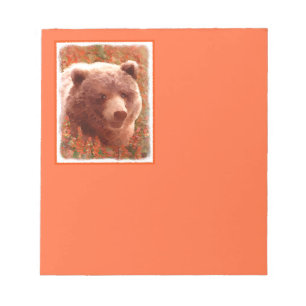 Bloco De Notas Urso Grizzly na Pintura de Arte Selvagem com Algas