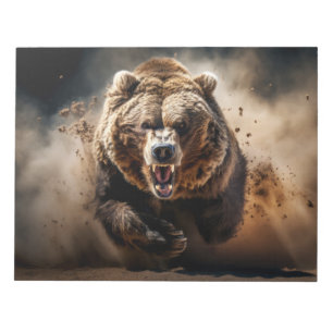 Bloco De Notas Urso Grizzly Retrato Animal Selvagem Potência Fero