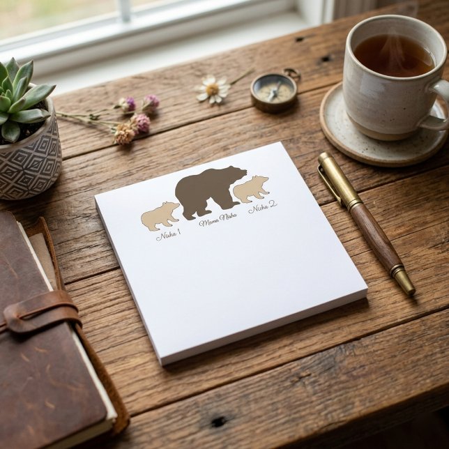 Bloco De Notas Urso Mãe Personalizado Com 2 Nomes de Filhos Prese (Criador carregado)
