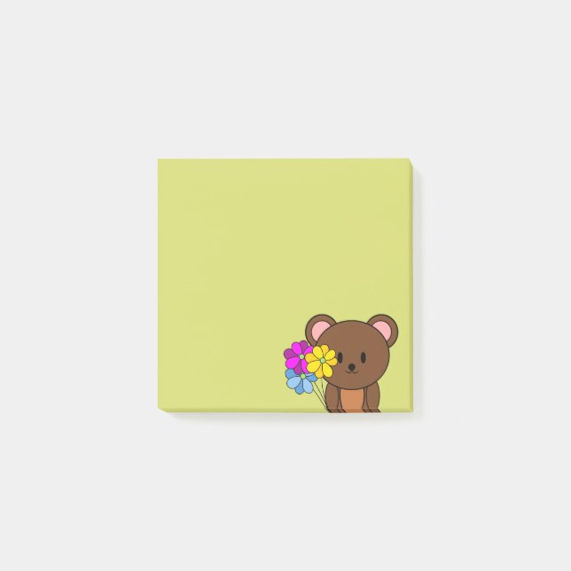 Bloco De Notas Urso Marrom Com Um Buquê De Flores (Frente)