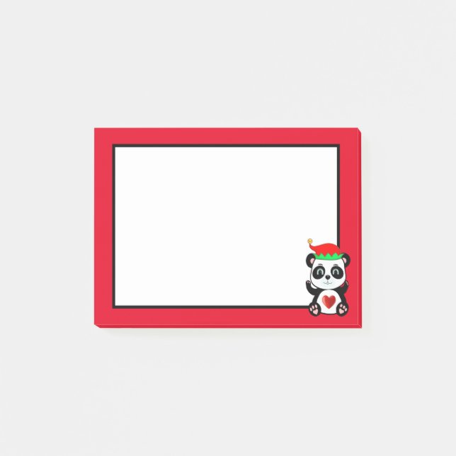 Bloco De Notas Urso Panda Bonito Elfo Cartoon em Vermelho e Branc (Frente)